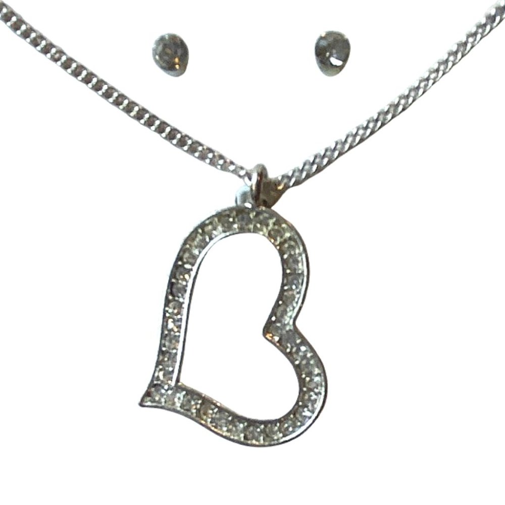 Crystal Pave Heart Pendant and Stud Earring Set